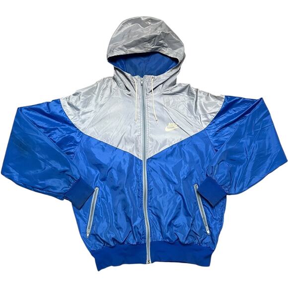 Nike Vintage 80’s Swoosh Blue Silver Windbreaker Jacket - Picture 1 of 5
